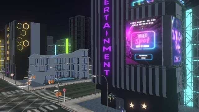 Entertainment City, a neon cyberpunk metaverse world